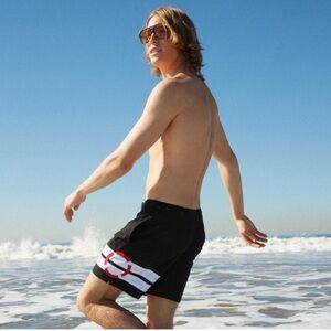 NWT Public Beach Men’s Classic Volley Swim Shorts Navy Blue XL Retro Colorblock